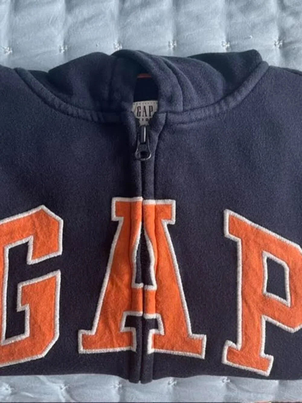 Gap Kids Navy Blue Orange Logo Full-Zip Fleece Hoodie – Size L